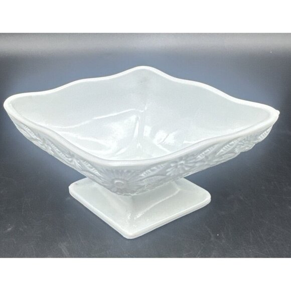 VTG Indiana Milk Glass Pineapple & Floral 3"x6" Diamond Compote Candy Trinket - Picture 4 of 8
